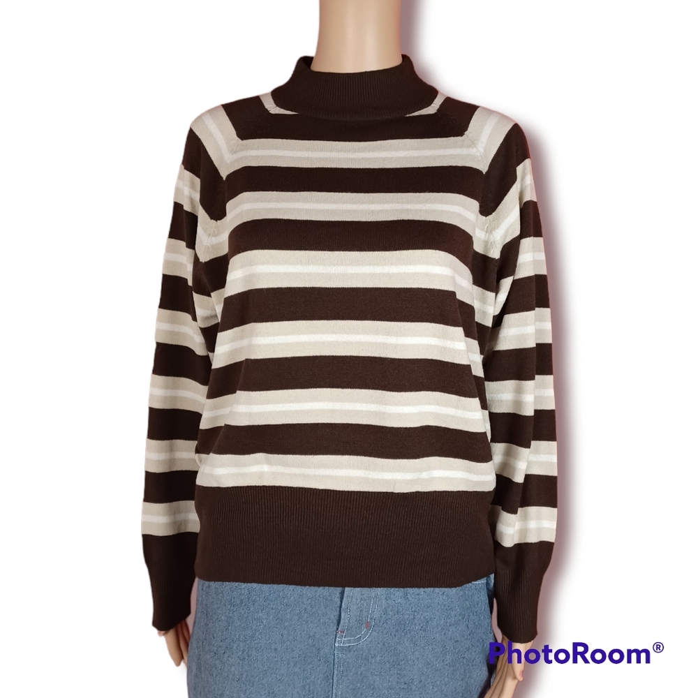 Maggie Lawrence Dark Brown/Tan Striped Sweater